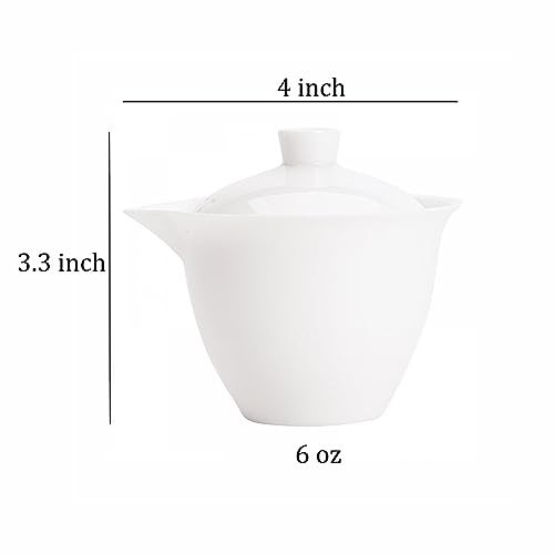 Sizikato White Porcelain Gaiwan Tea Cup – 6oz Kung Fu Cup with Filter Lid