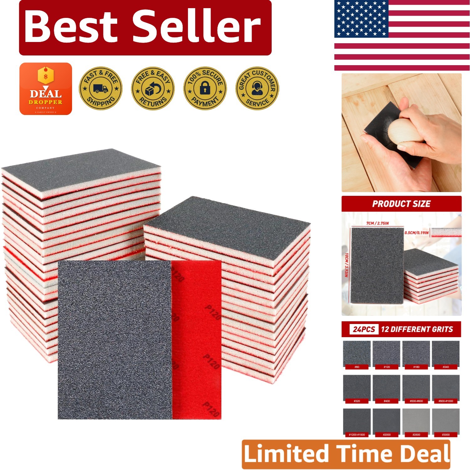 Versatile 24 Pcs Sanding Blocks – 80-3000 Grit Aluminum Oxide for DIY Projects