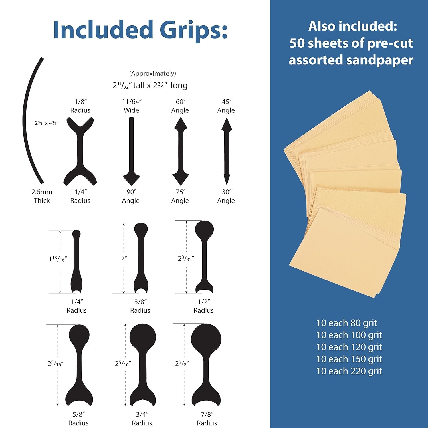 11-Piece Contour Sanding Tool Set for Convex & Concave Surfaces – Multi-Material
