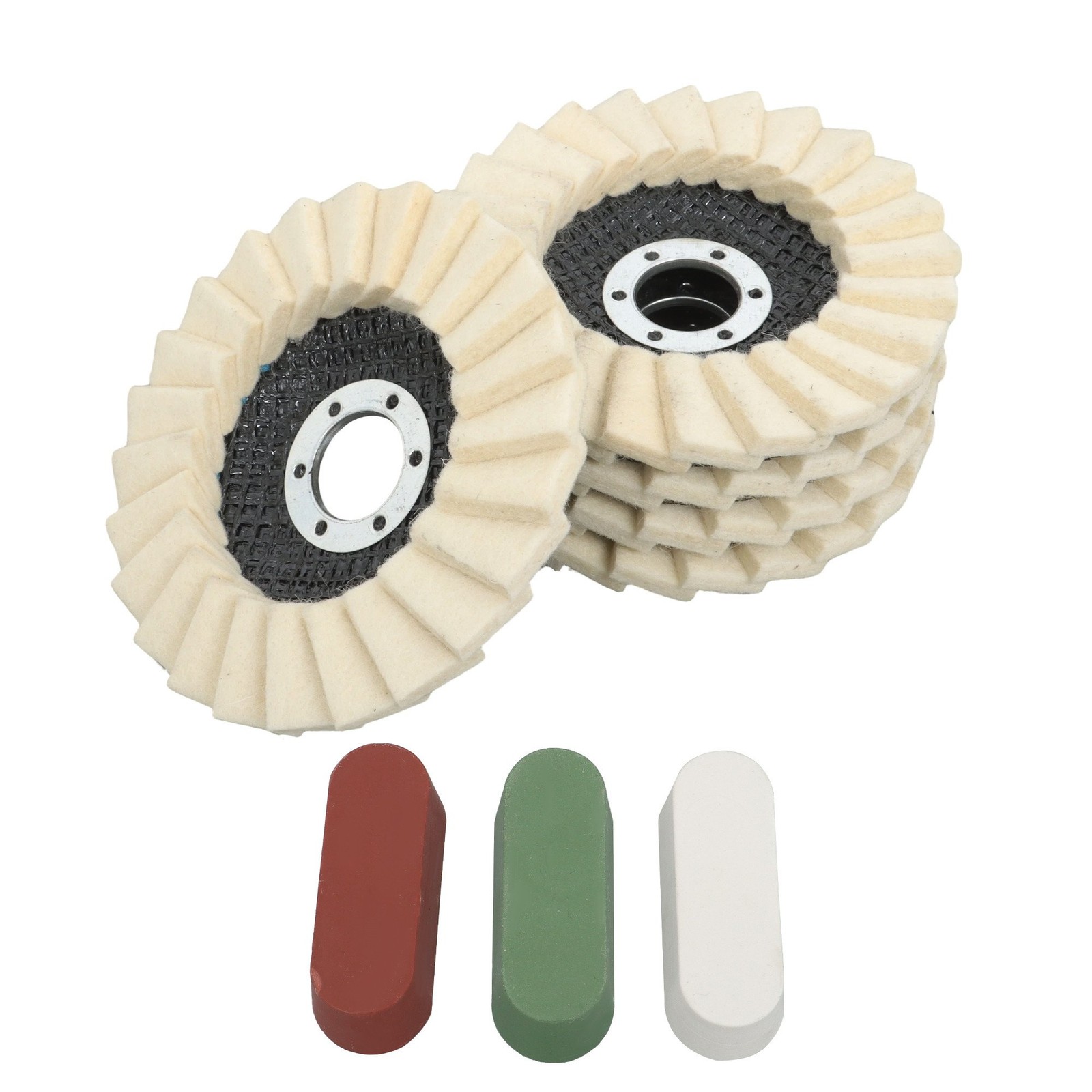8 Pcs Wool Polishing Wheel Disc Set with 4.5 X 7/8″ Buffing Wheel and Compound
