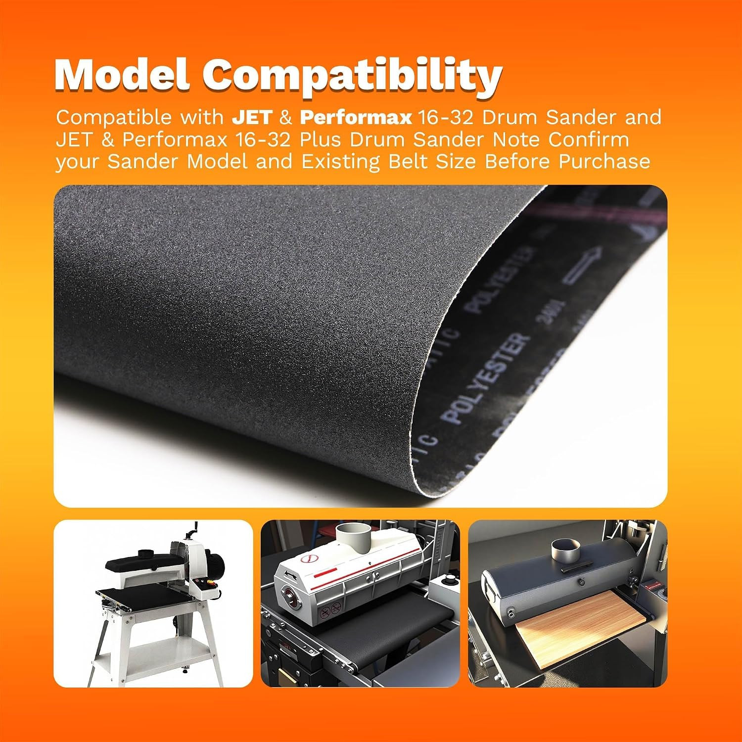 16-1/4 X 43-1/2 Inch 120 Grit Silicone Carbide Drum Sander Conveyor Belt Feed