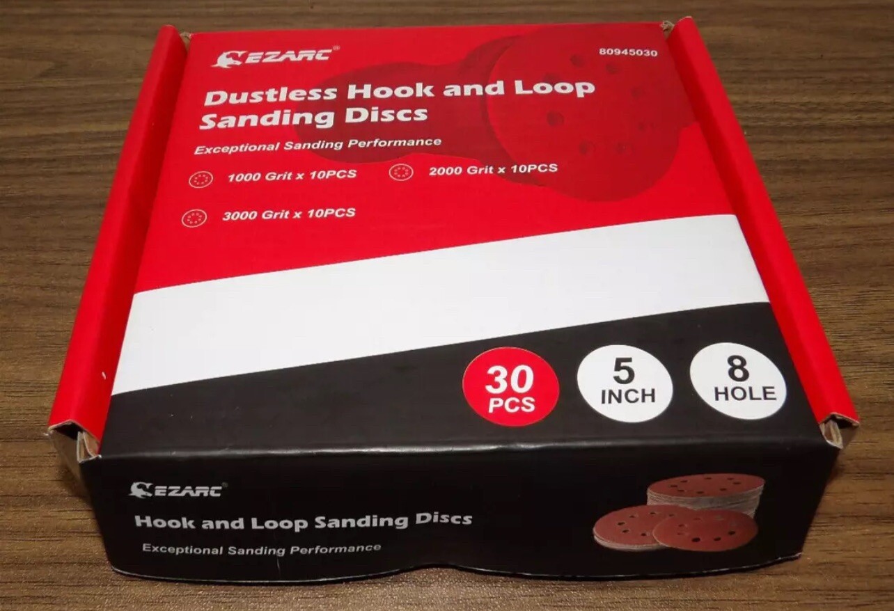 EZARC 5 inch Sanding Discs 30-Piece Set, 10 ea 1k, 2k, 3k Grit Hook Loop