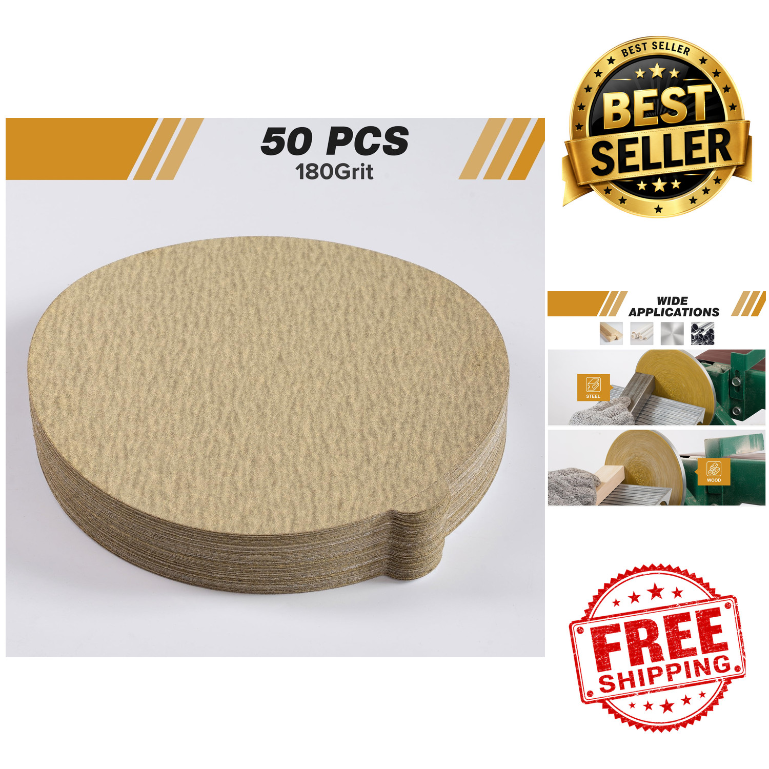 PSA Sanding Discs 6 Inch 180 Grit 50 Pack Self Adhesive Stickyback Sandpaper