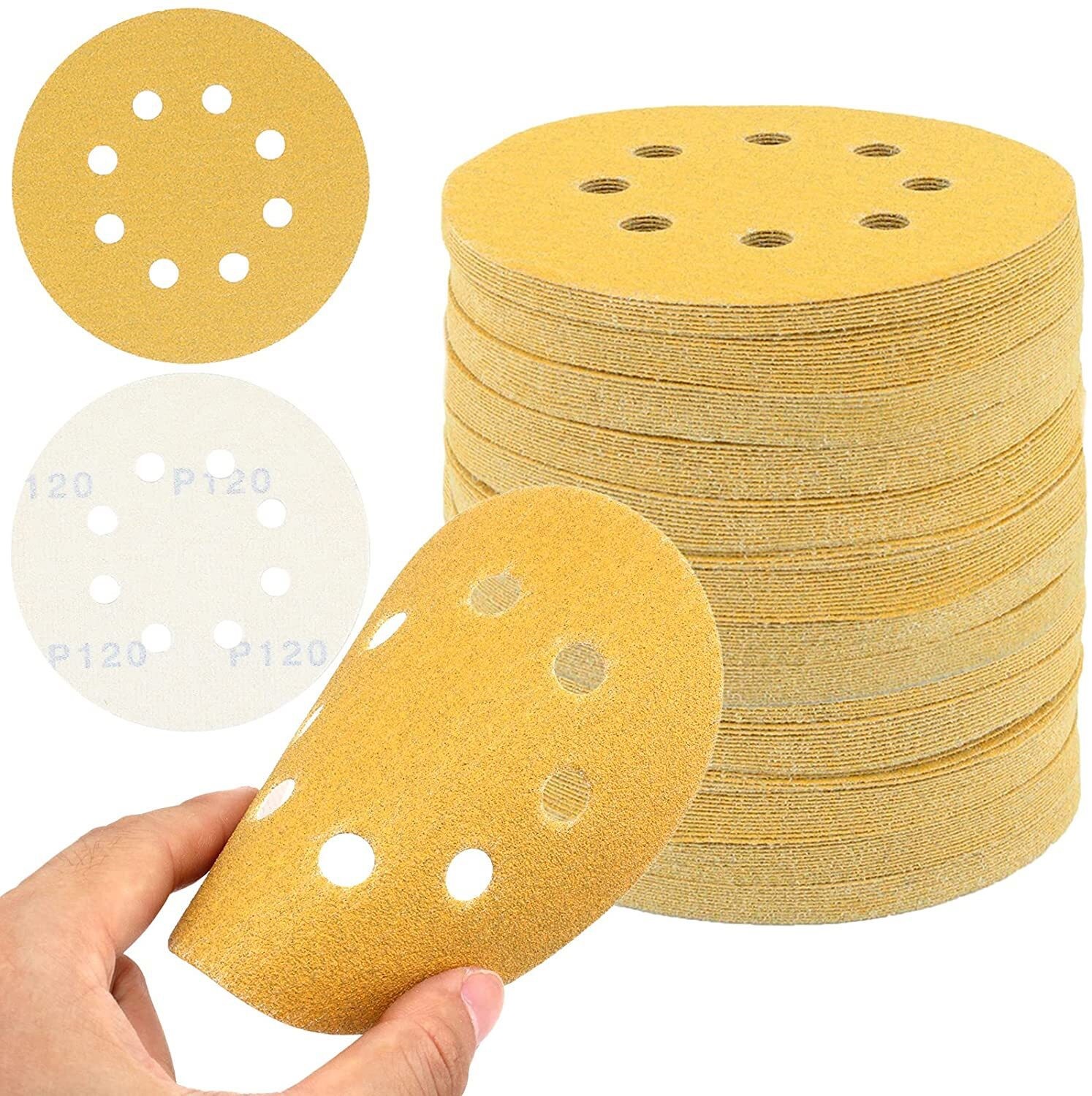 100PCS 5 inch Sanding Discs 8-Hole Hook Loop Sander Orbital Sandpaper 60-400 US✅