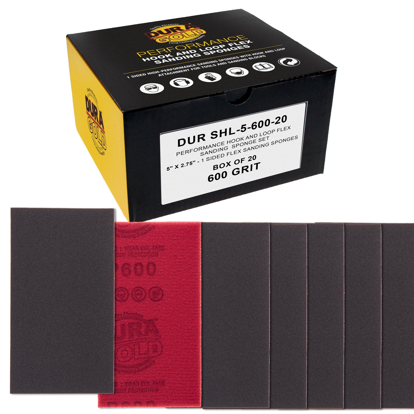 600 Grit 5″ x 2-3/4″ Sanding Sponges, Box of 10 – Hook & Loop Wet/Dry Flexible