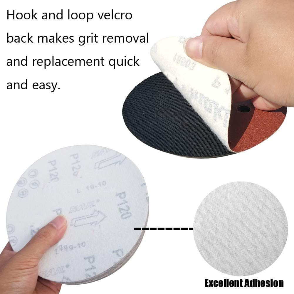 Tonmp 100 PCS 6 Inch No Hole Hook and Loop Sanding Disc Set- 60 80 120 240 400