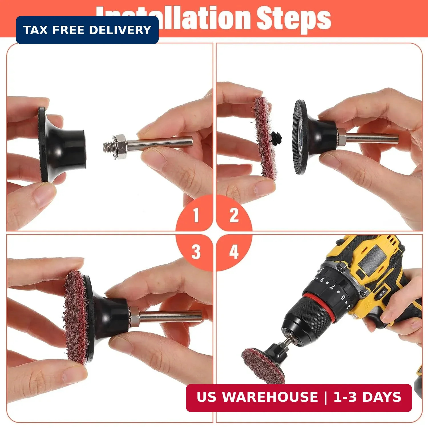 4 Pack Twist on Disc Holder, with 1/4″ Shanks, Roll Lock 2/3in | Disc Pad Holder