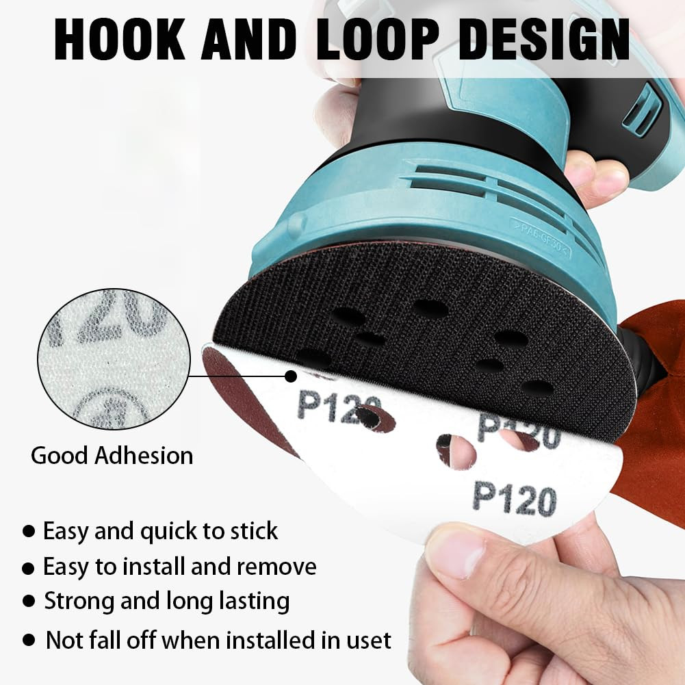 52 Pack 5 Inch 8-Hole Hook and Loop Sanding Discs Sandpaper Red round 60 80 120