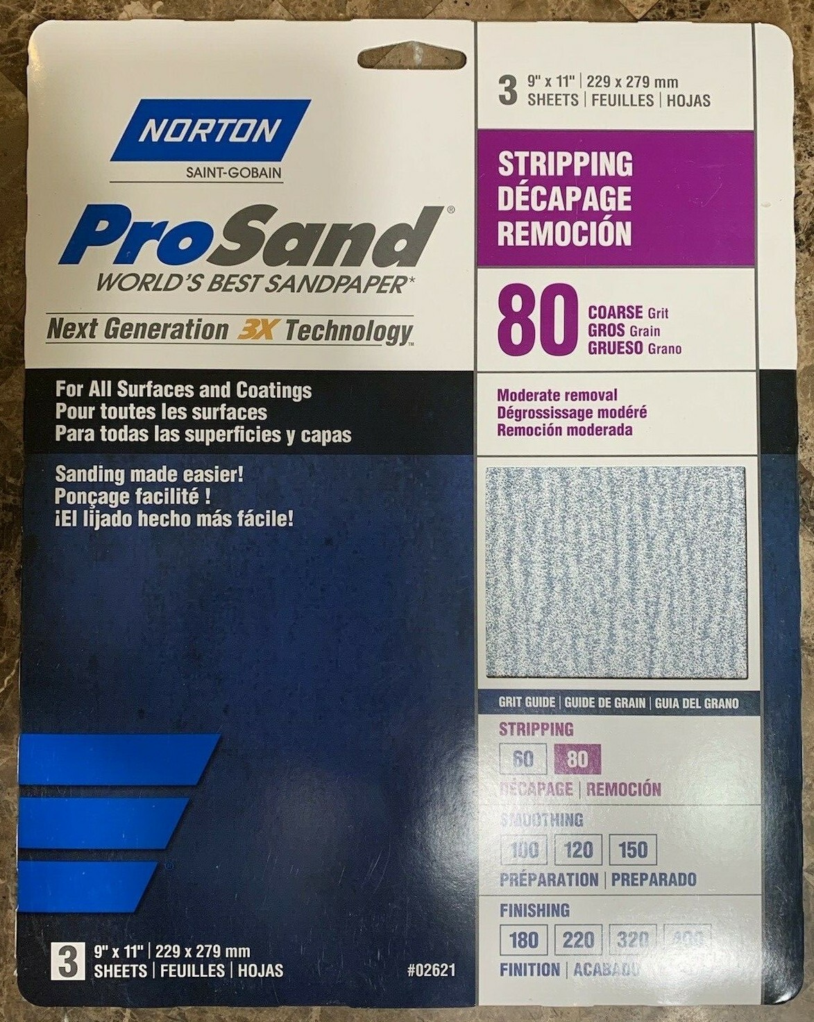 Norton Pro Sand Sandpaper New Package of 3 sheets 9″ x 11″ 9 Grits to choose