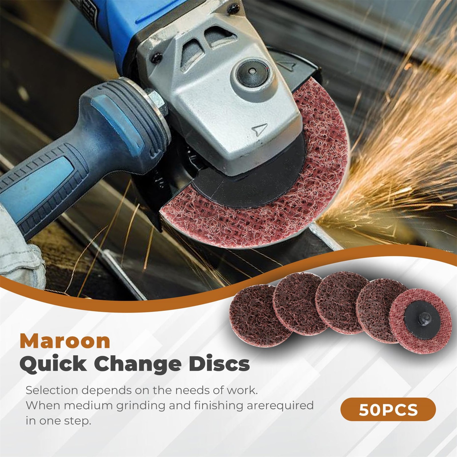 50Pcs 2 Inch Maroon Quick Change Surface Prep Conditioning Discs, R-Type Medi…