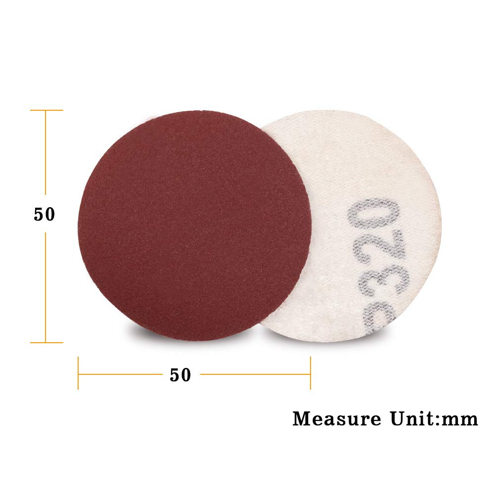 100PCS 2″ 320 Grit Sanding Discs, Hook and Loop No Hole Sandpaper | 2