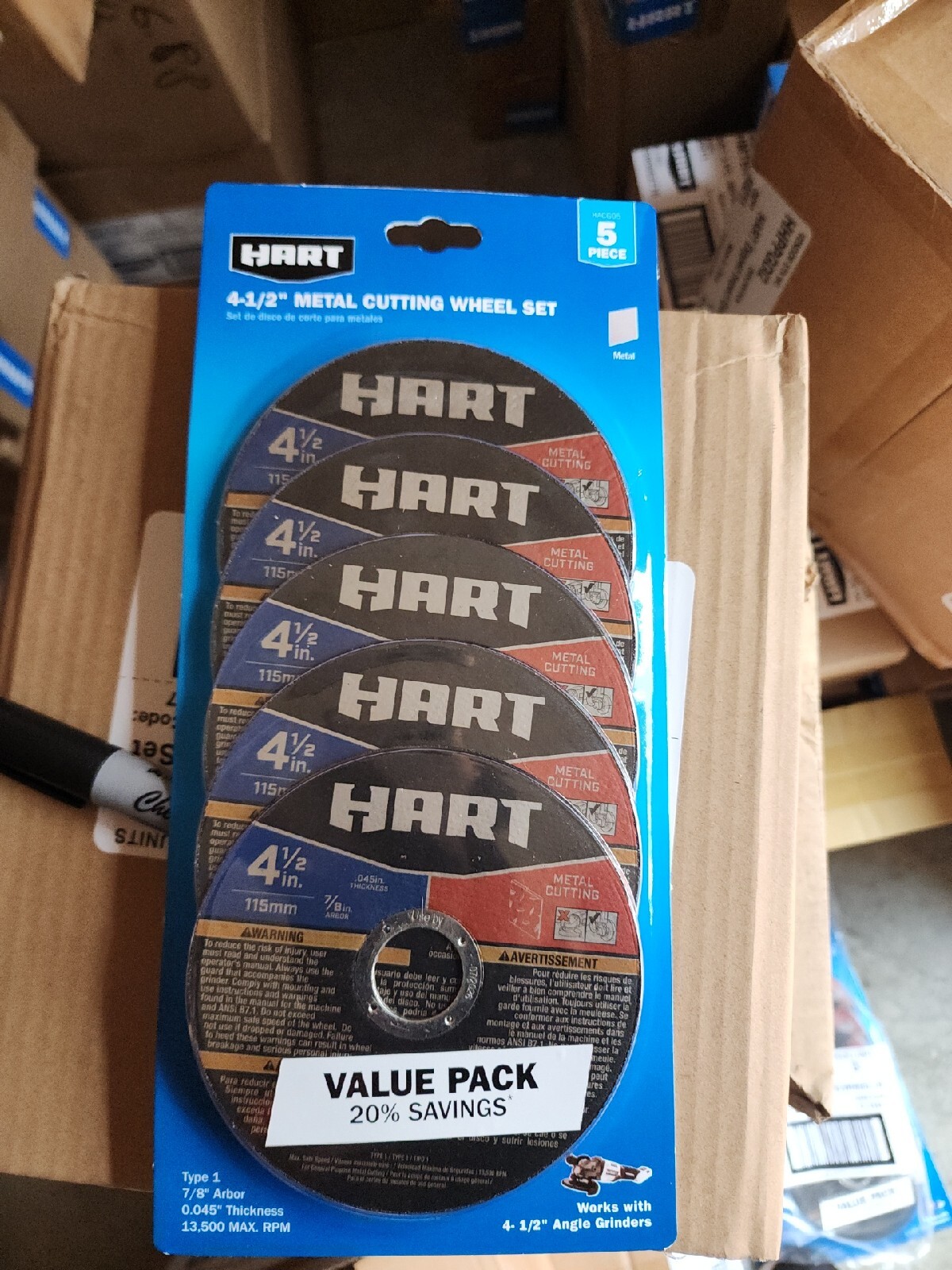 HART 5-Piece 4-1/2 inch METAL CUTTING WHEEL SET Type 1 RPM 13,500 ANGLE GRINDERS