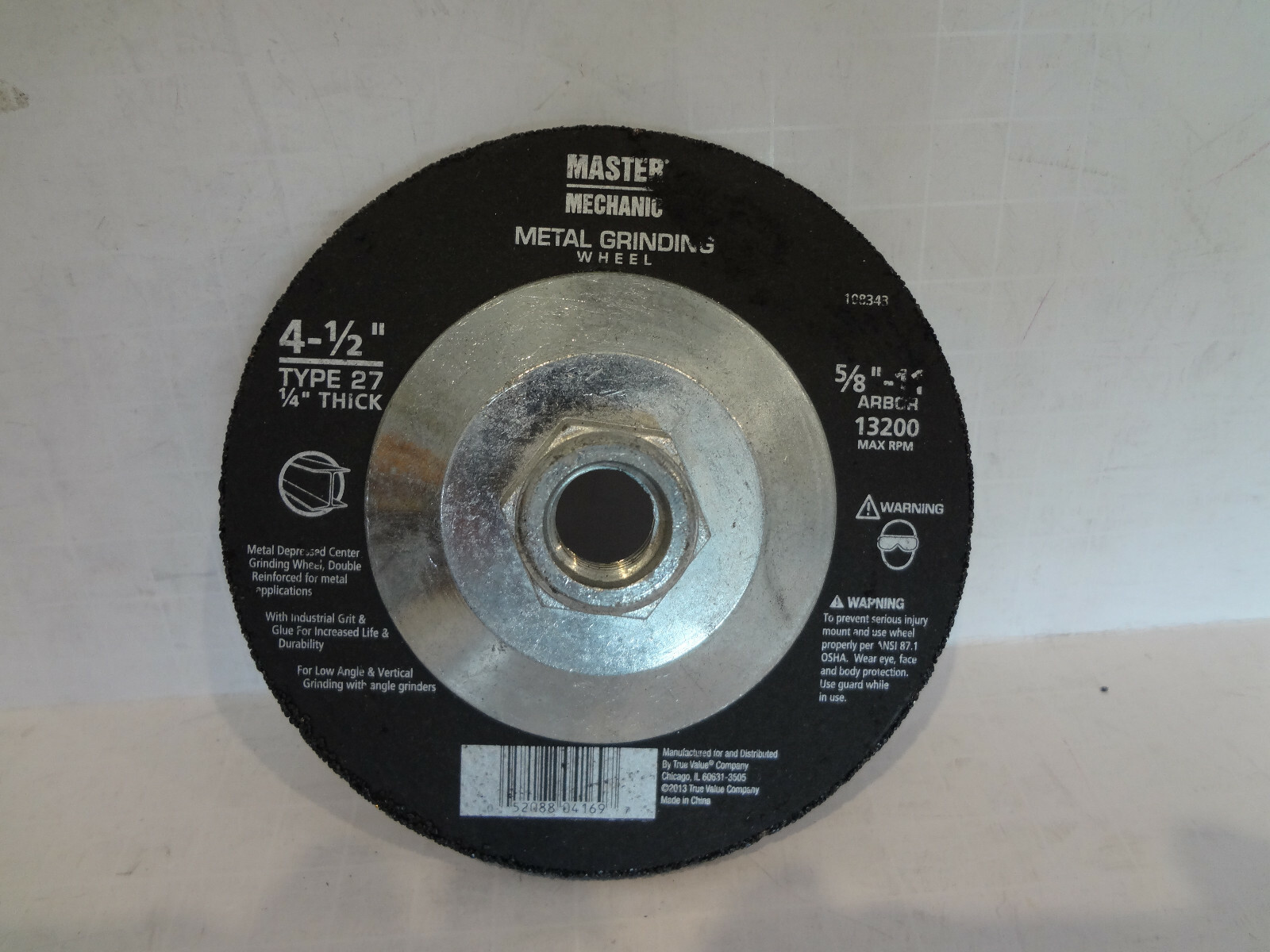 Master Mechanic Metal Grinding Wheel 4-1/2″ Type 27 1/4″ thick #108343