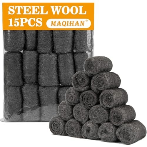 15PCS Steel Wool 0000 Polishing Pads for Chrome Glass Wood Cleaning