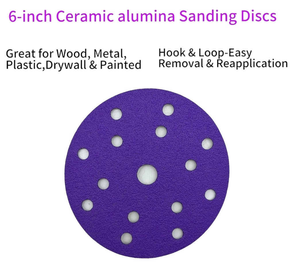 100PCS 6″ Premium Ceramic Sanding Disc Sandpaper Hook Loop 15-H 150mm 60-800#