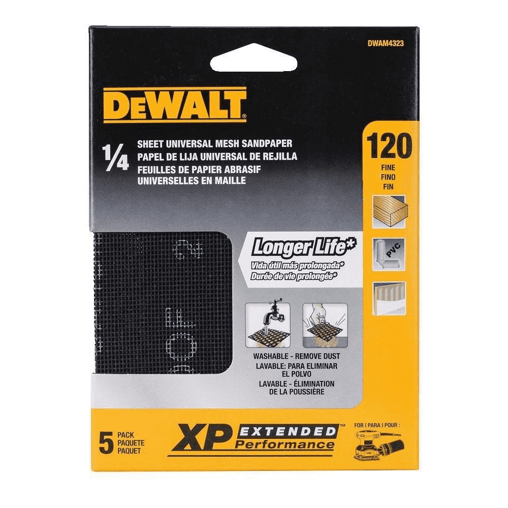 DEWALT 120 Grit 1/4 Sheet Mesh Sandpaper DWAM4323 5-Pack NEW