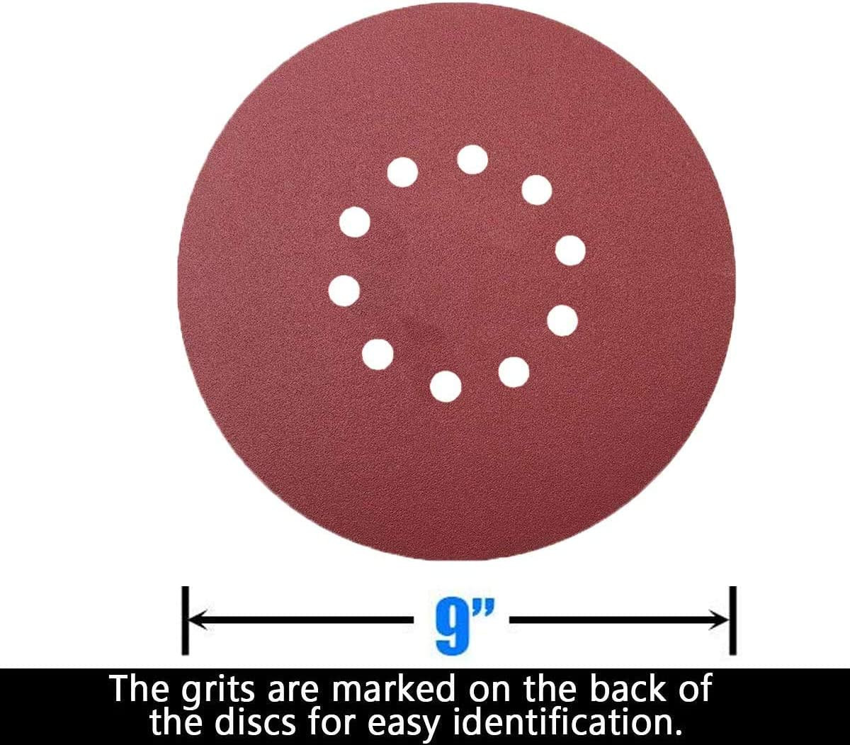 50 PCS 9-Inch 10 Hole Hook And Loop Sanding Discs Drywall Sander Grits Sandpaper