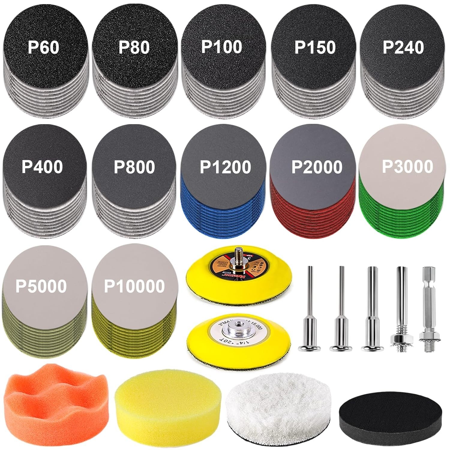 Sanding Discs Kit 131 Pieces Grit 60 10000 Wet Dry Polishing Pads Set