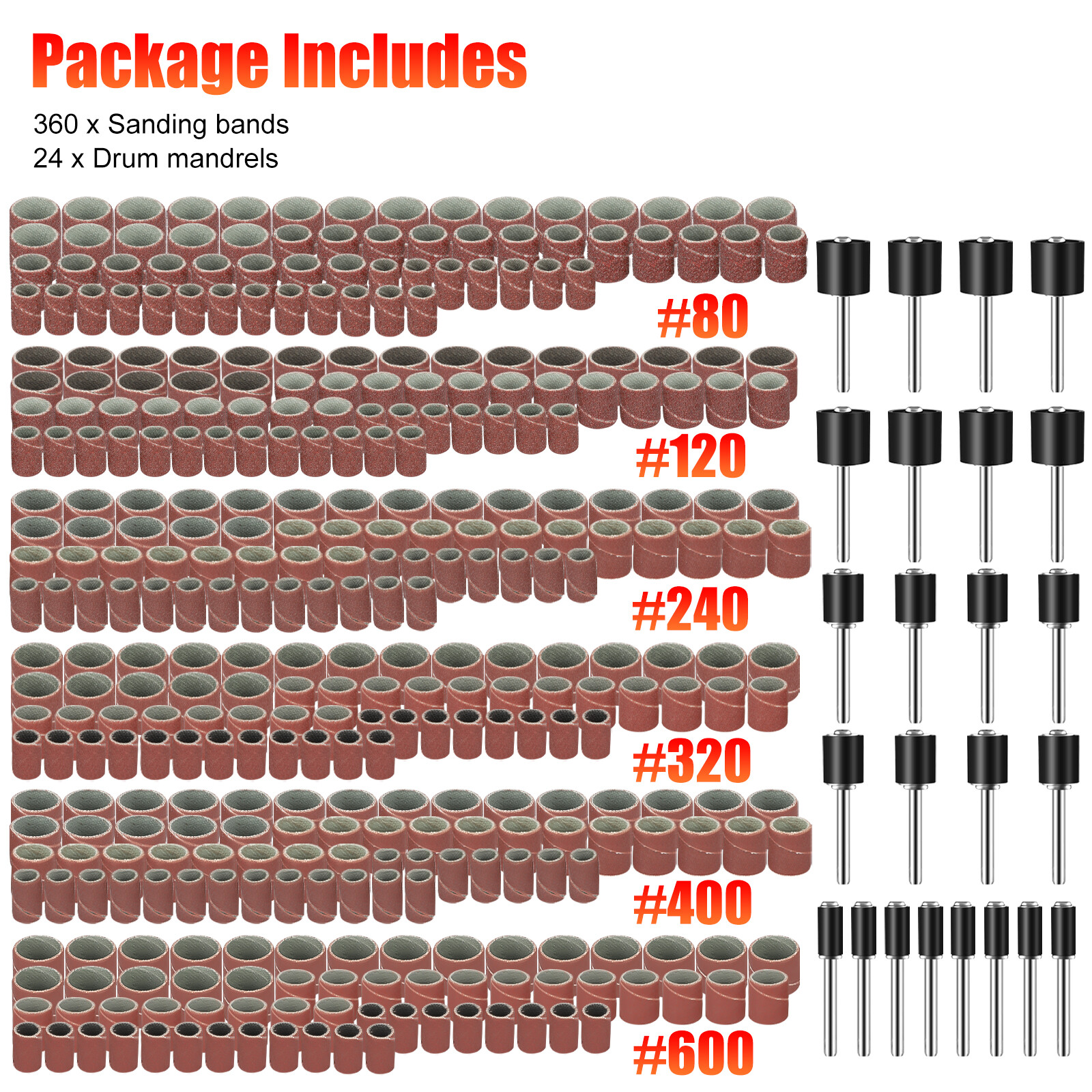 384PCS Sanding Drum Kit Nail Drill Bits Polished Dremel Accessories Rotary Tool
