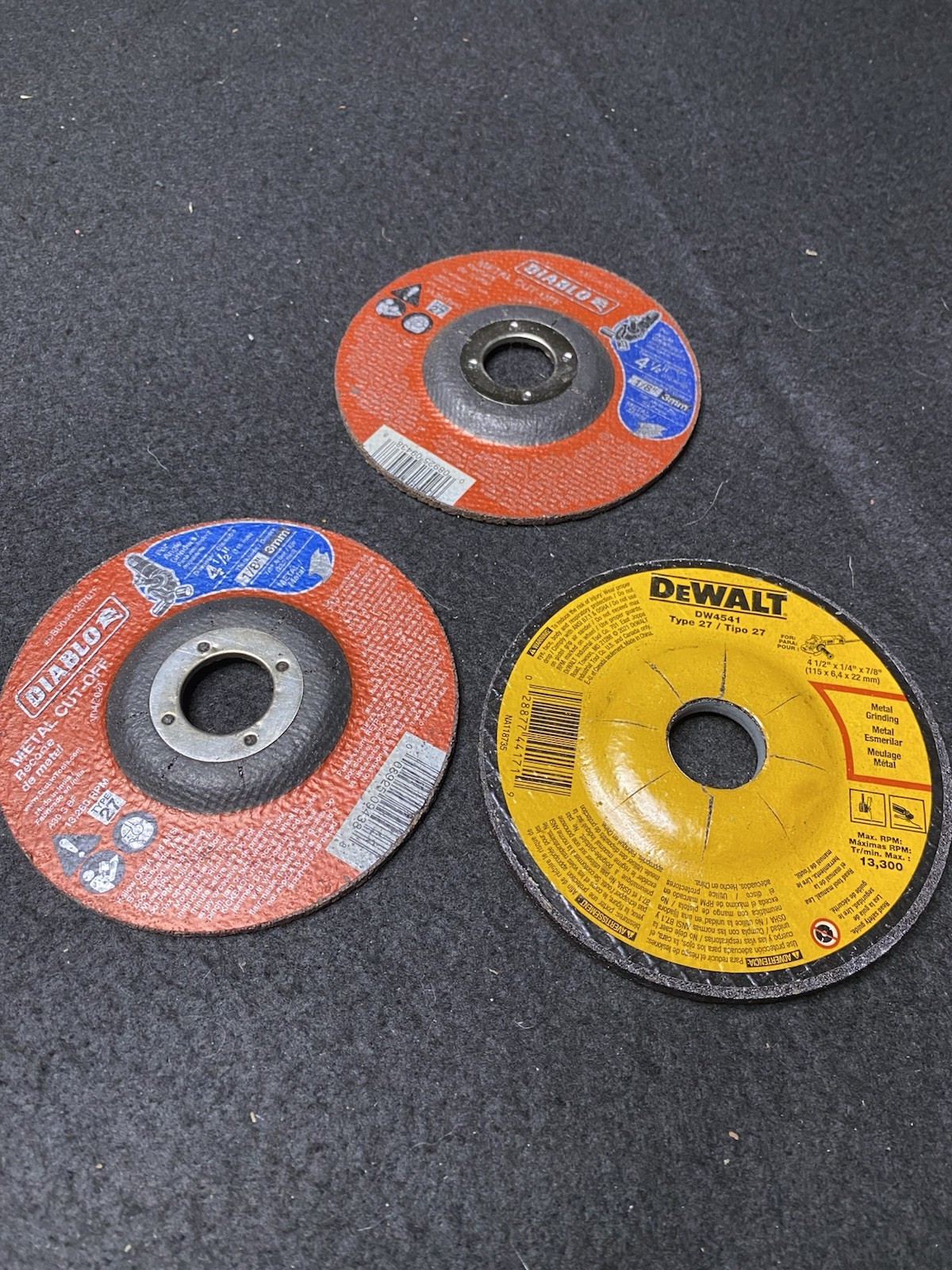 3-Pack 4-1/2” Angle Grinder Wheels Diablo & DeWalt Metal Grinding/Cut-Off Discs