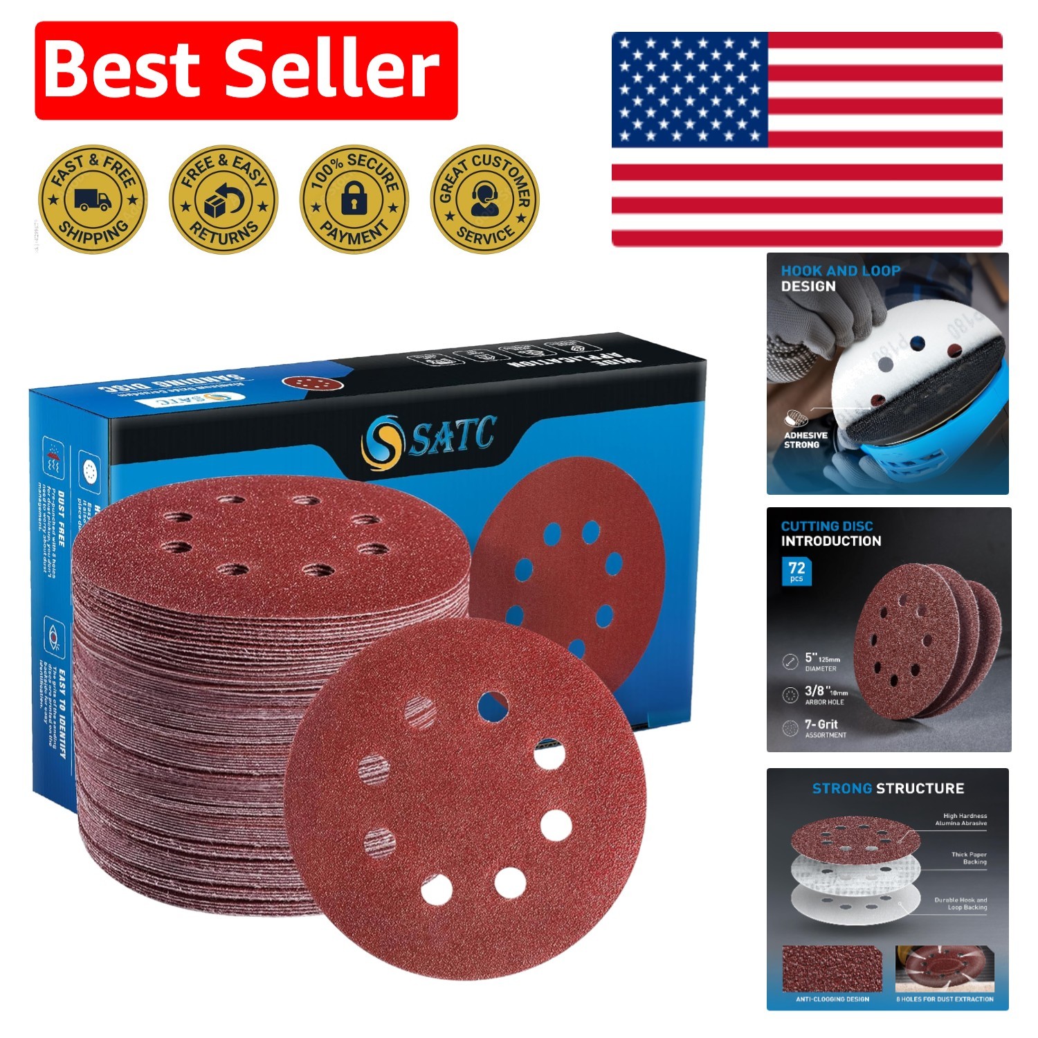 5-Inch 72 PCS Sanding Discs with Hook and Loop – Ideal for DIY & Professionals