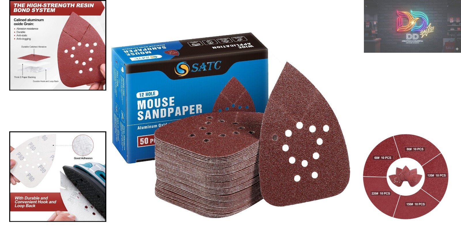 50PCS Assorted Mouse Sanding Pads for Multi-Material Refinishing
