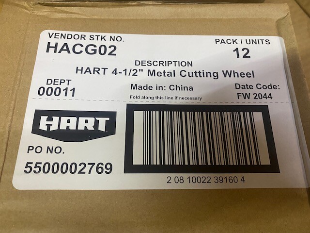 12 PACK HART 4-1/2″ 115mm METAL CUTTING WHEEL Arbor 7/8″ Type 1 Thickness 0.045″