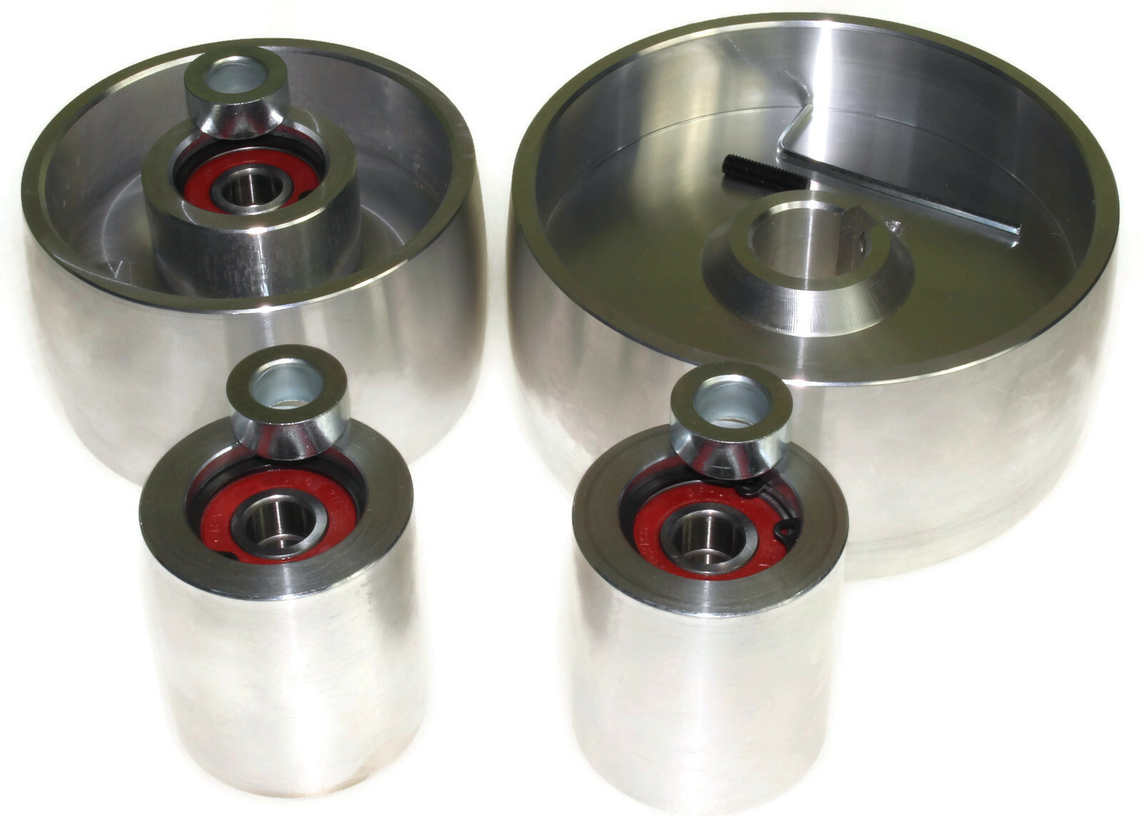2×72″ Belt Grinder Wheels-130 mm Drive -24 mm Shaft, 100 mm Tracking 50 mm Idler