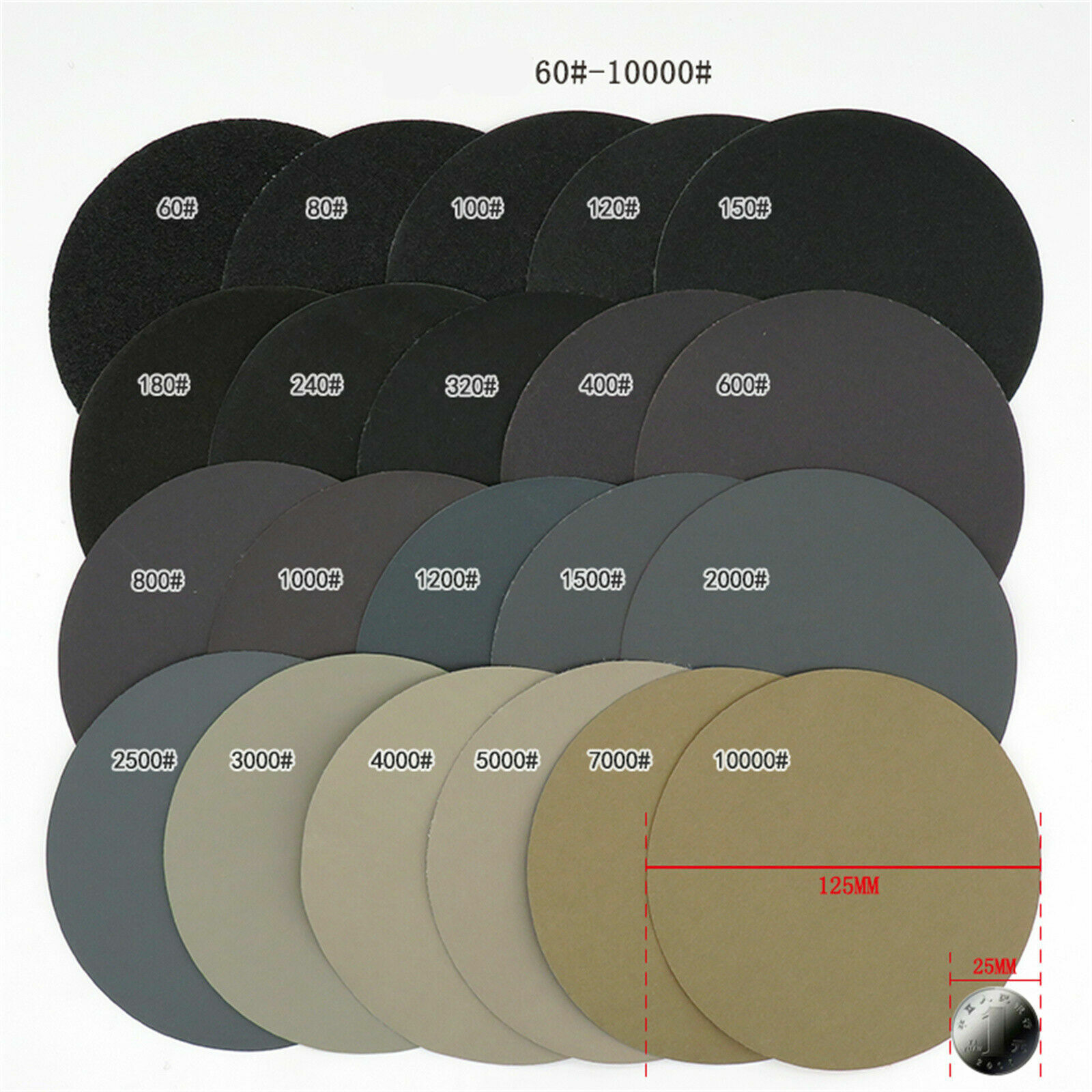 5 Inch 60-10000 Coarse Sand Dry/Wet Car Jade,Grinding Disc