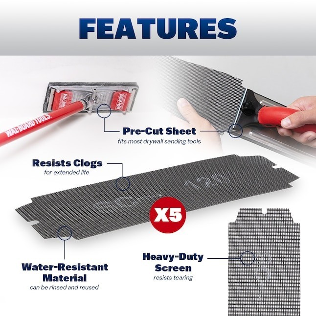 WAL-BOARD TOOLS Precut Drywall Sanding Screen Sandpaper 5 pk