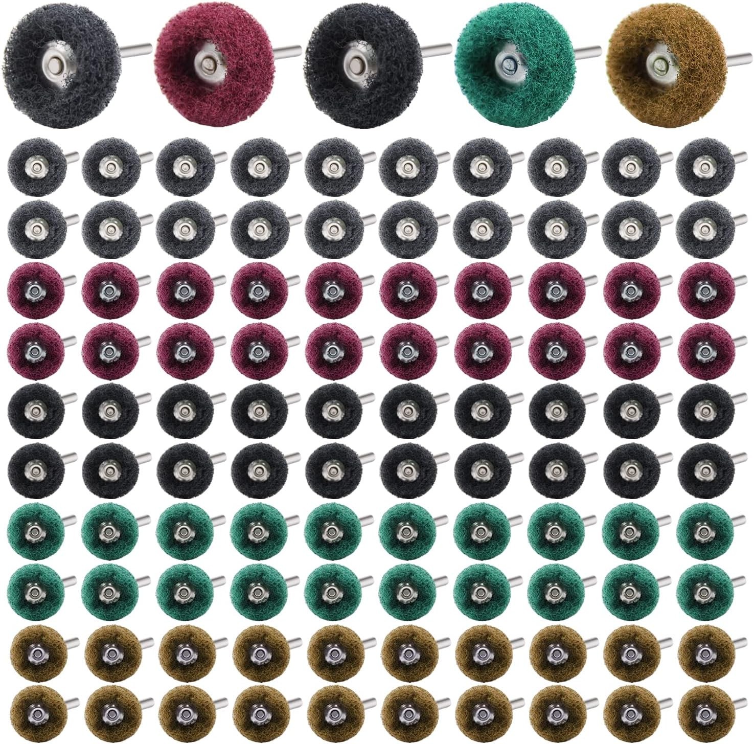 100 Pcs Abrasive Buffing Polishing Wheels Rotary Tool 1/8″ Shank 5 Grits