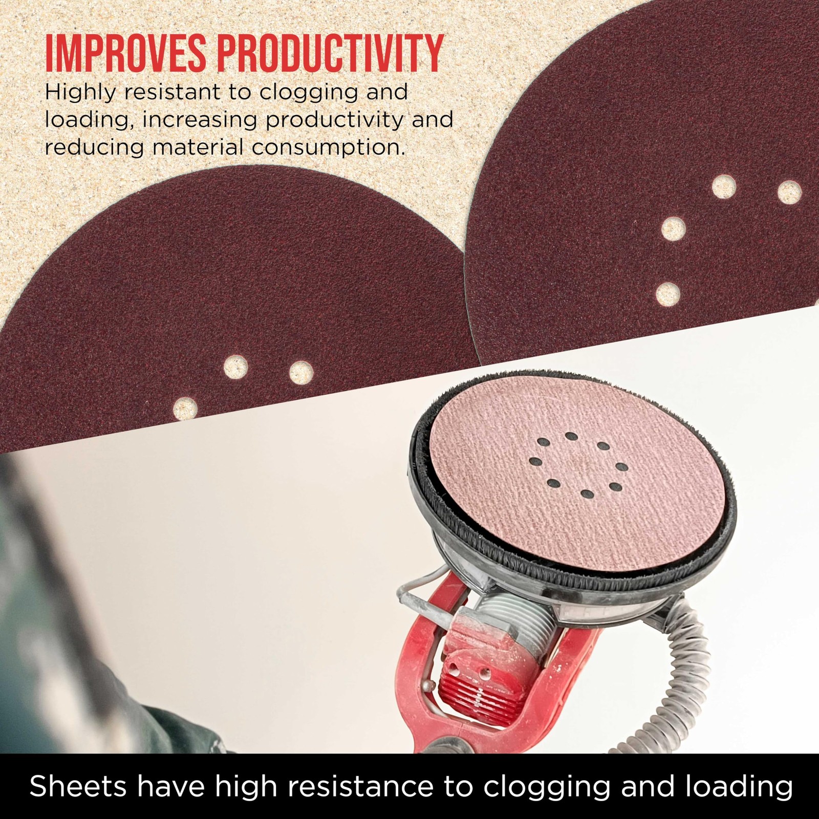 ProductionShop Premium 9″ Red 8-Hole Pattern Sanding Discs, 30 Oxide Brown