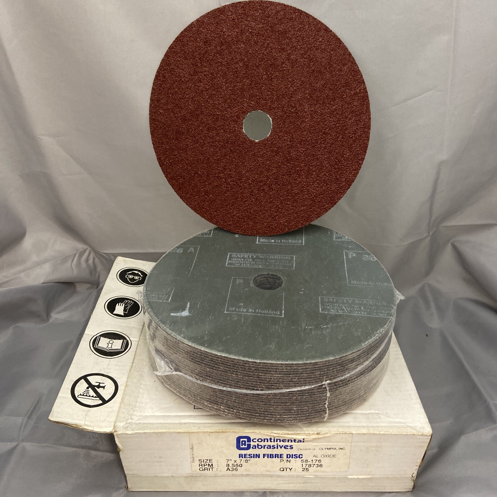 25 Discs 7″ x 7/8″ Fiber Resin Sanding Disc Aluminum Oxide A 36 Grit 58-176