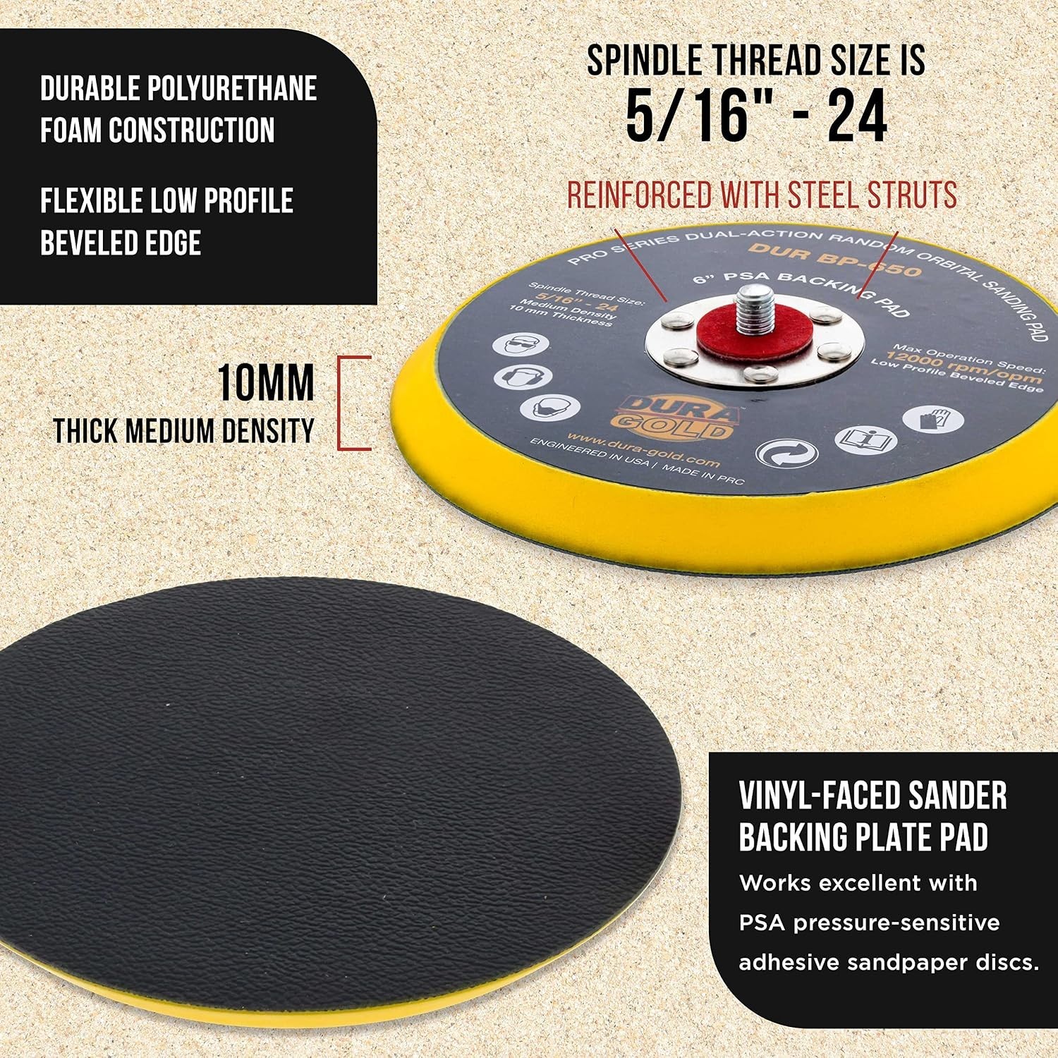 Pro Series 6″ PSA DA Sander Backing Plate Pad – Flexible Low Profile Edge, Du…