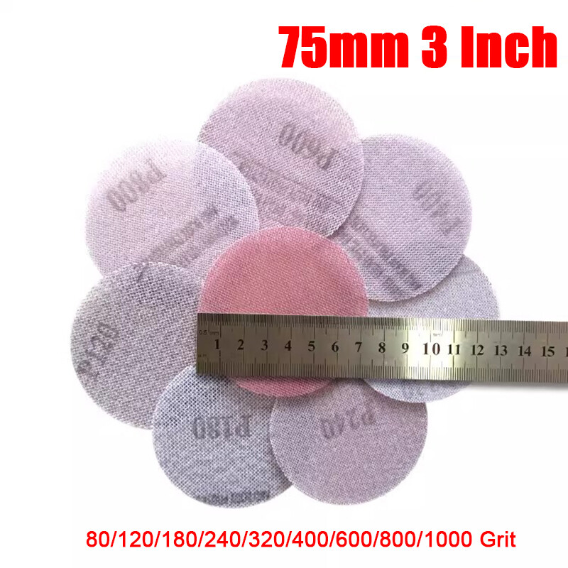75mm 3” Dust-Free Sanding Discs Hook and Loop Mesh Sand Paper Pads 80-1000 Grit