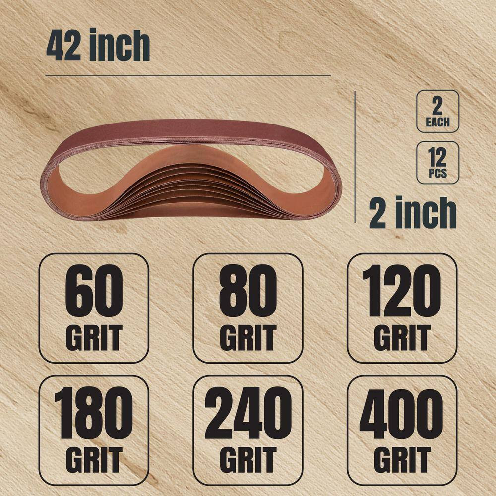 2 In. X 42 In. 60/80/120/180/240/400-Grit Sanding Belt Assortment for Belt Sande