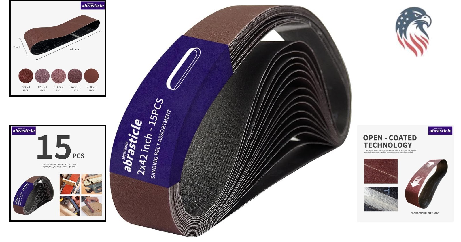 2×42 Inch Assorted Aluminum Oxide Sanding Belts 15 Pieces Grit 80 120 150 240…