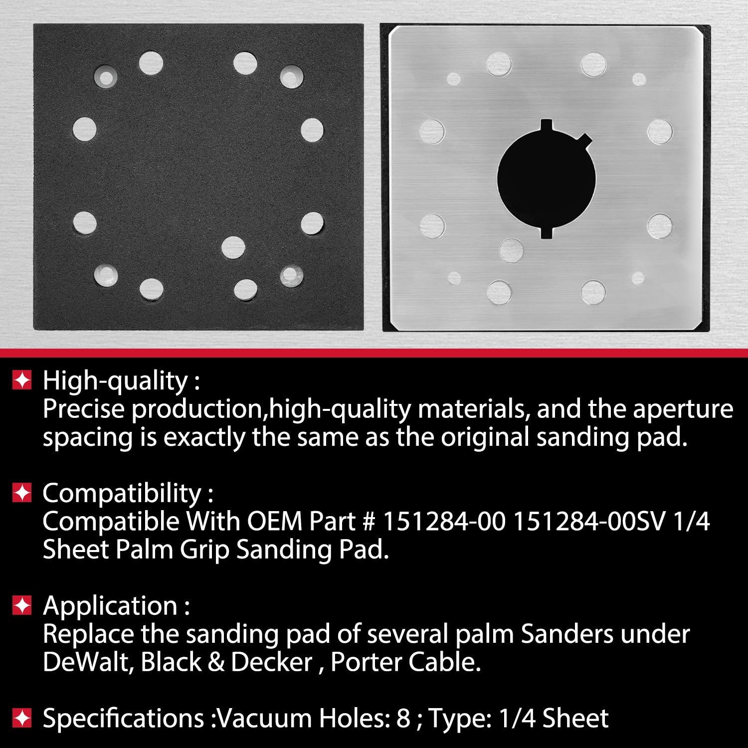1-Pack 1/4″ Sheet 8 Hole Stick Square Sanding Backing Plate Sander Pad for Po.