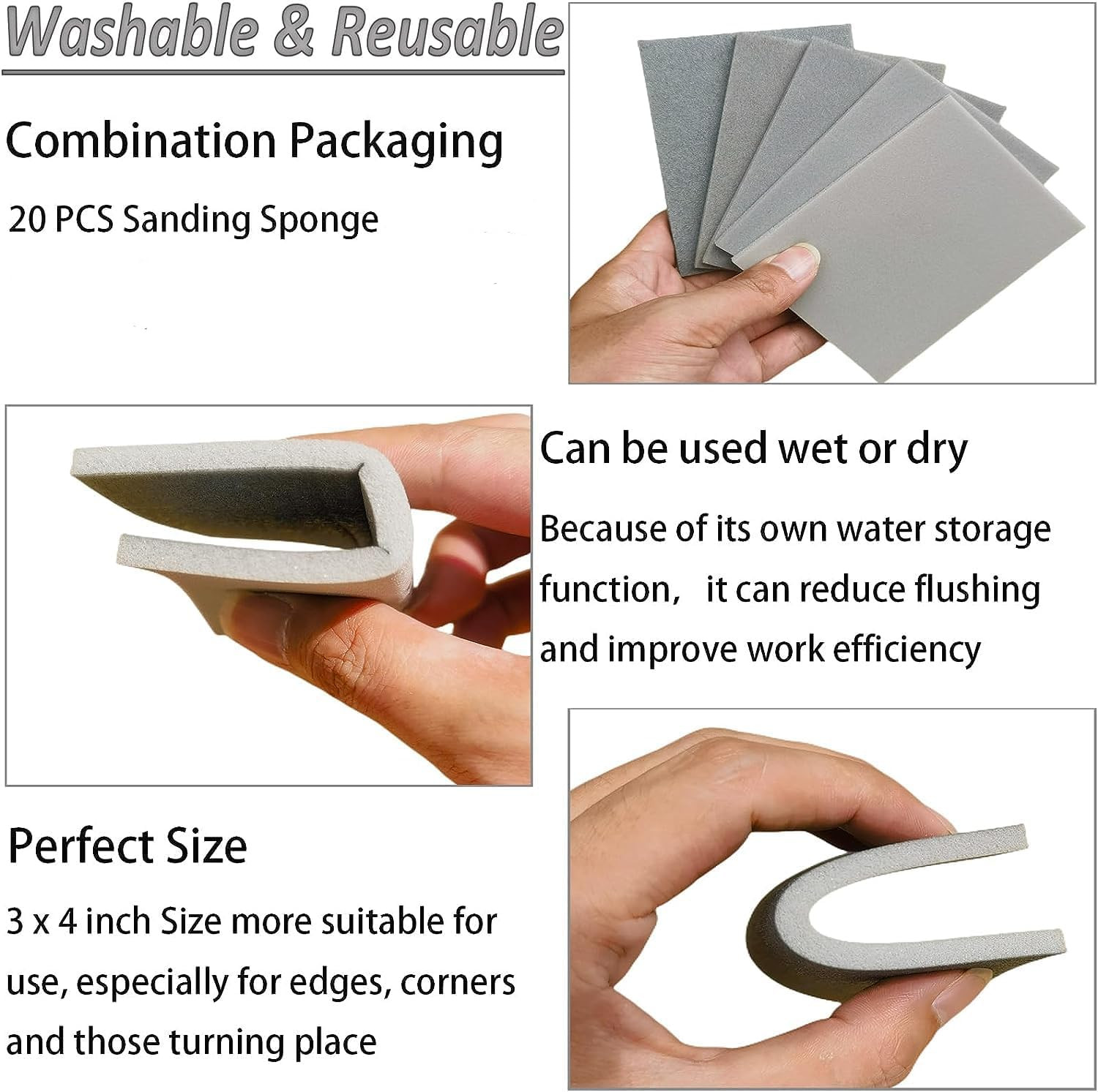 20 PCS 3 X 4 Inch 2000 Grit Sanding Sponge, Ultra Fine Sanding Sponges Pads, Sof