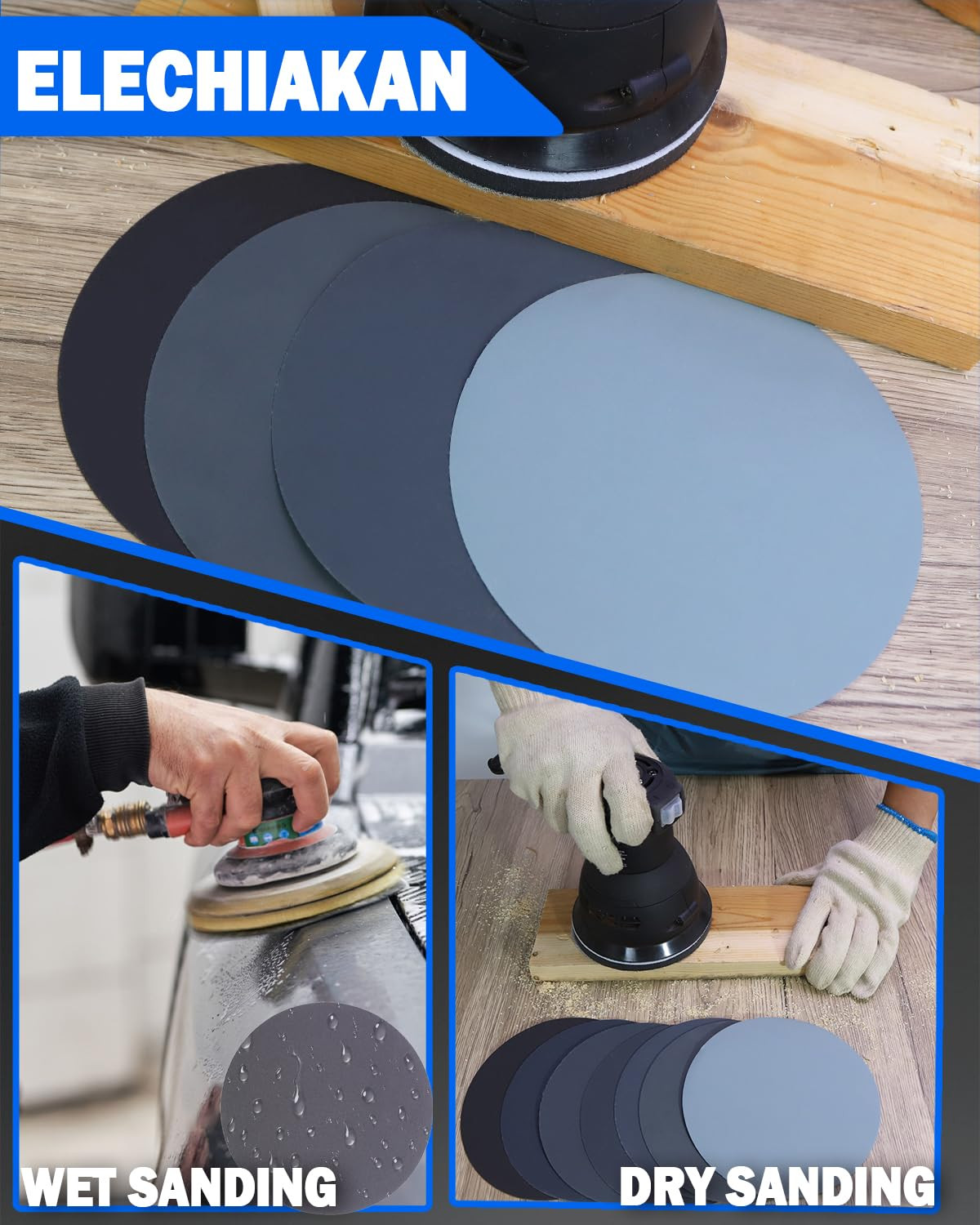 70Pcs 6 Inch Wet Dry Sanding Paper Discs Hook and Loop, 5000 3000 2000 1000 800