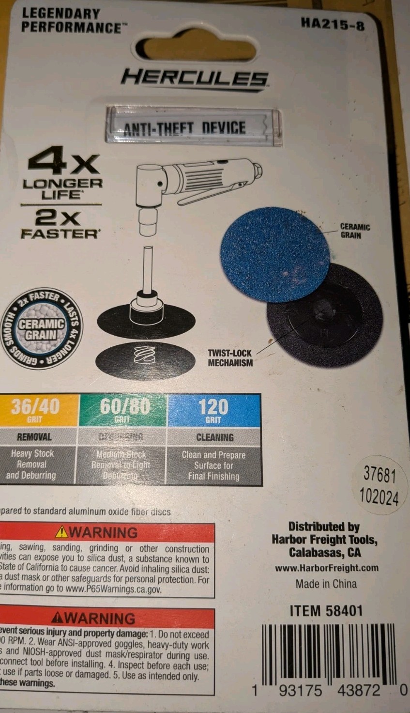 Lot of 2 Hercules~ 3 Piece 2″ 80grit & 3″120gri Ceramic Twist-lock Sanding Disc