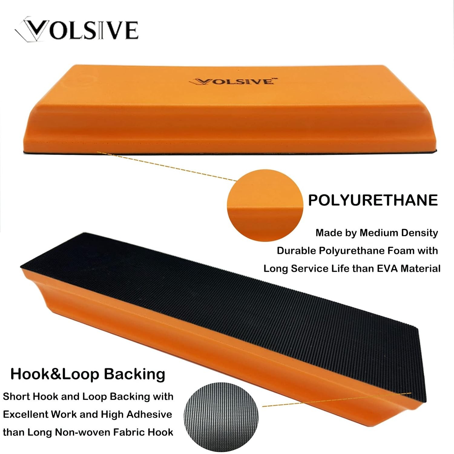 VOLSIVE 7pcs Hand Sanding Block Set, Rectangle Handheld Sanding Pad, Hook and Lo