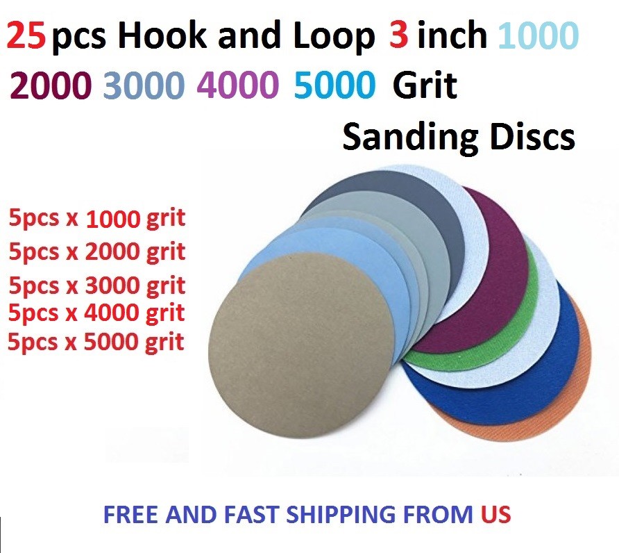 25pcs Hook and Loop 3 Inch 1000 2000 3000 4000 5000Grit Sand Paper Sanding Discs