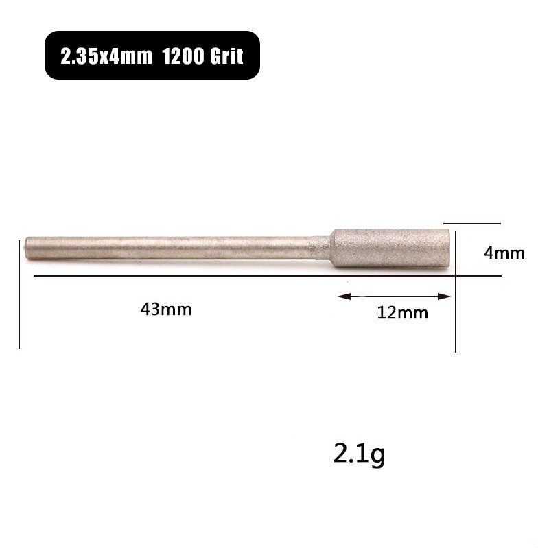 2.35mm Shank Cylindrical Grinding Head Jade Agate Polishing Tool 600/1200 Grit