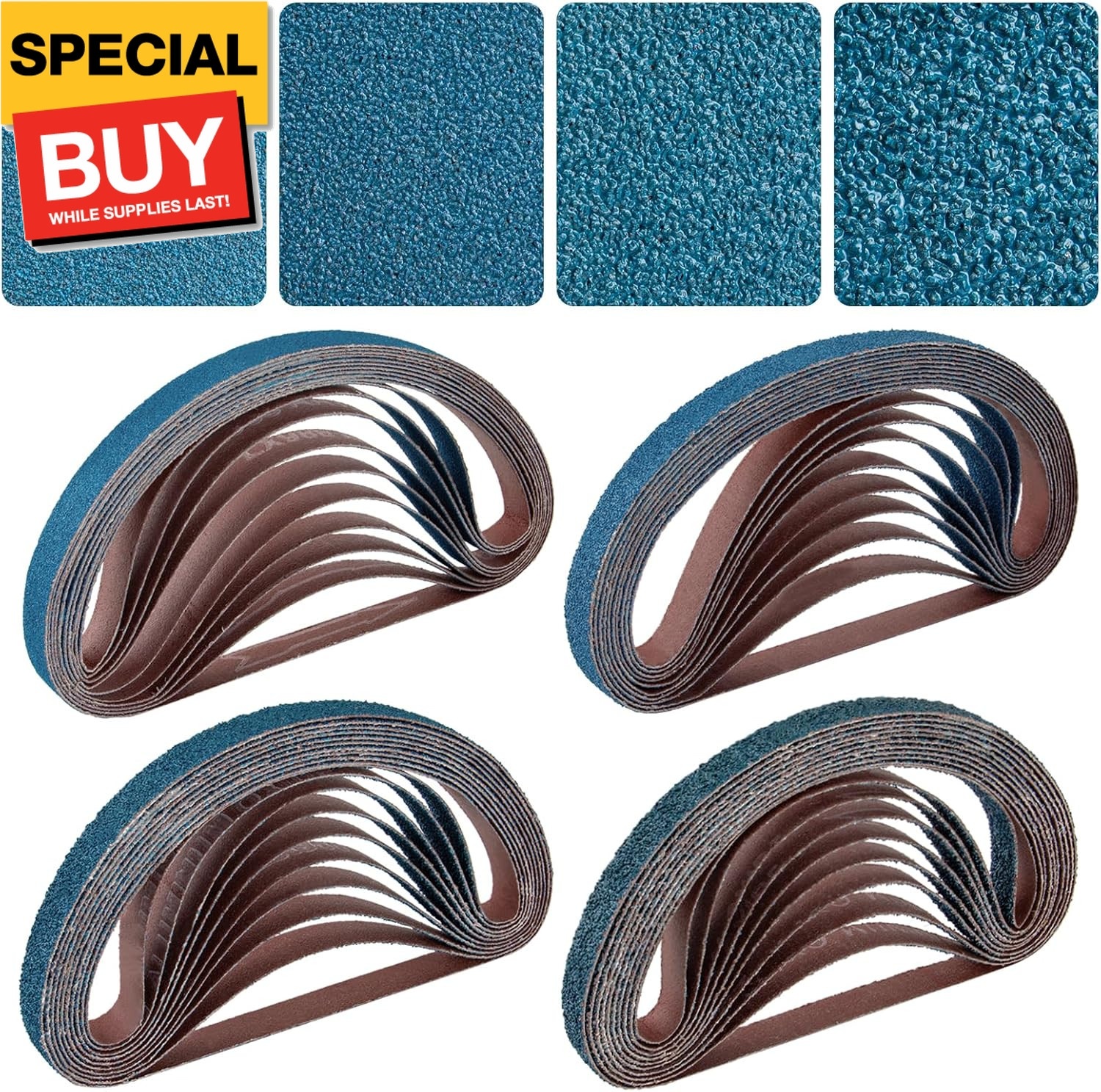 1/2×18 Inch Belt Sander Sanding Belts Kit 40 Pcs (10 Each of 40/60/80/120 Grits)