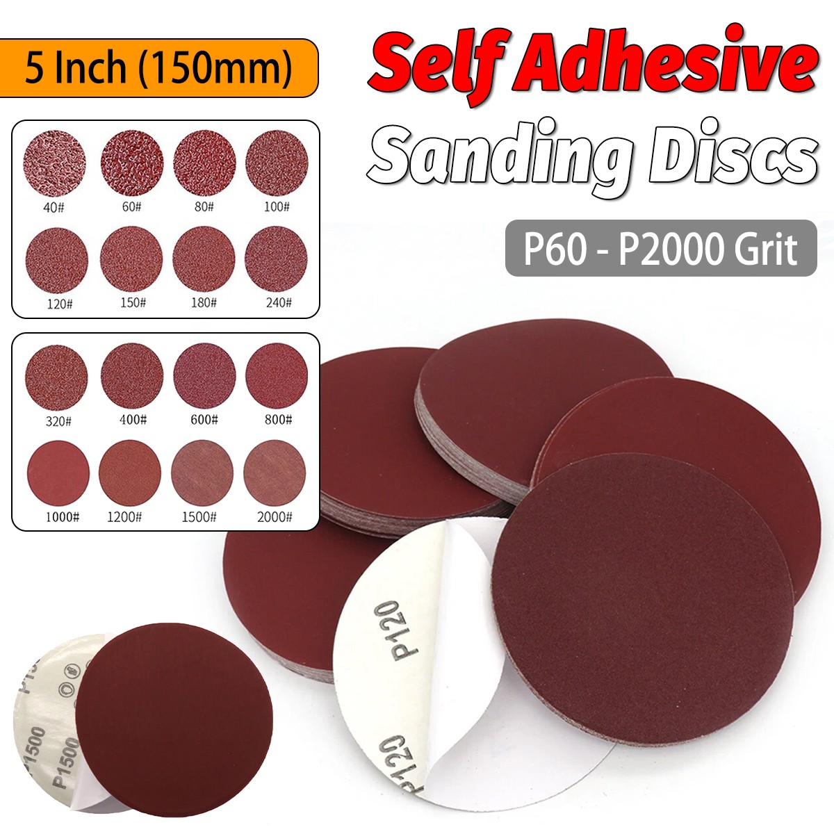 5” 125mm PSA Self Adhesive 60-2000 Grit Sand Disc Stick On Sandpaper Sanding