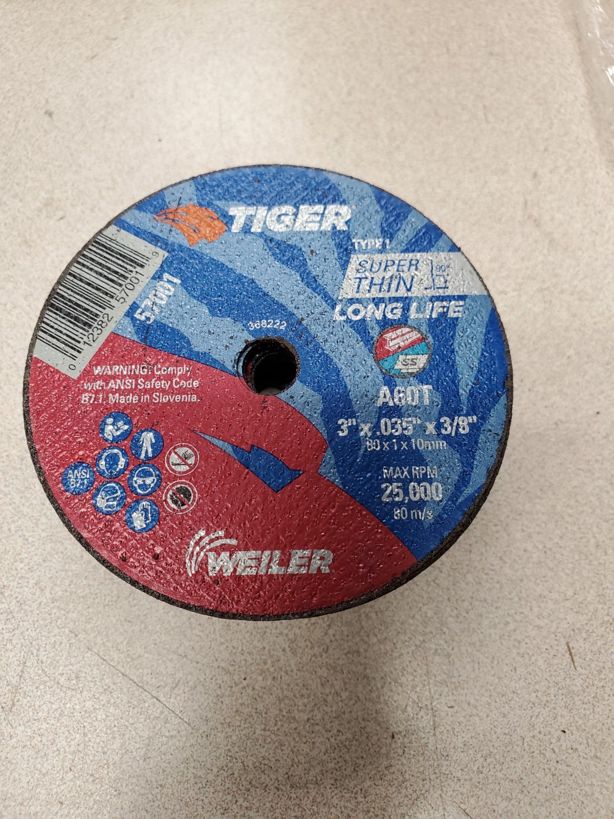 Weiler Tiger Cutting Wheel 57001 – 3 in – Aluminum Oxide – 60 – T pack of 25