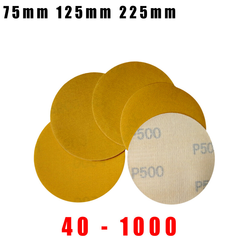 75mm 125mm 225mm Yellow Sanding Discs Hook Loop Sandpaper Pads Grit 40 – 1000