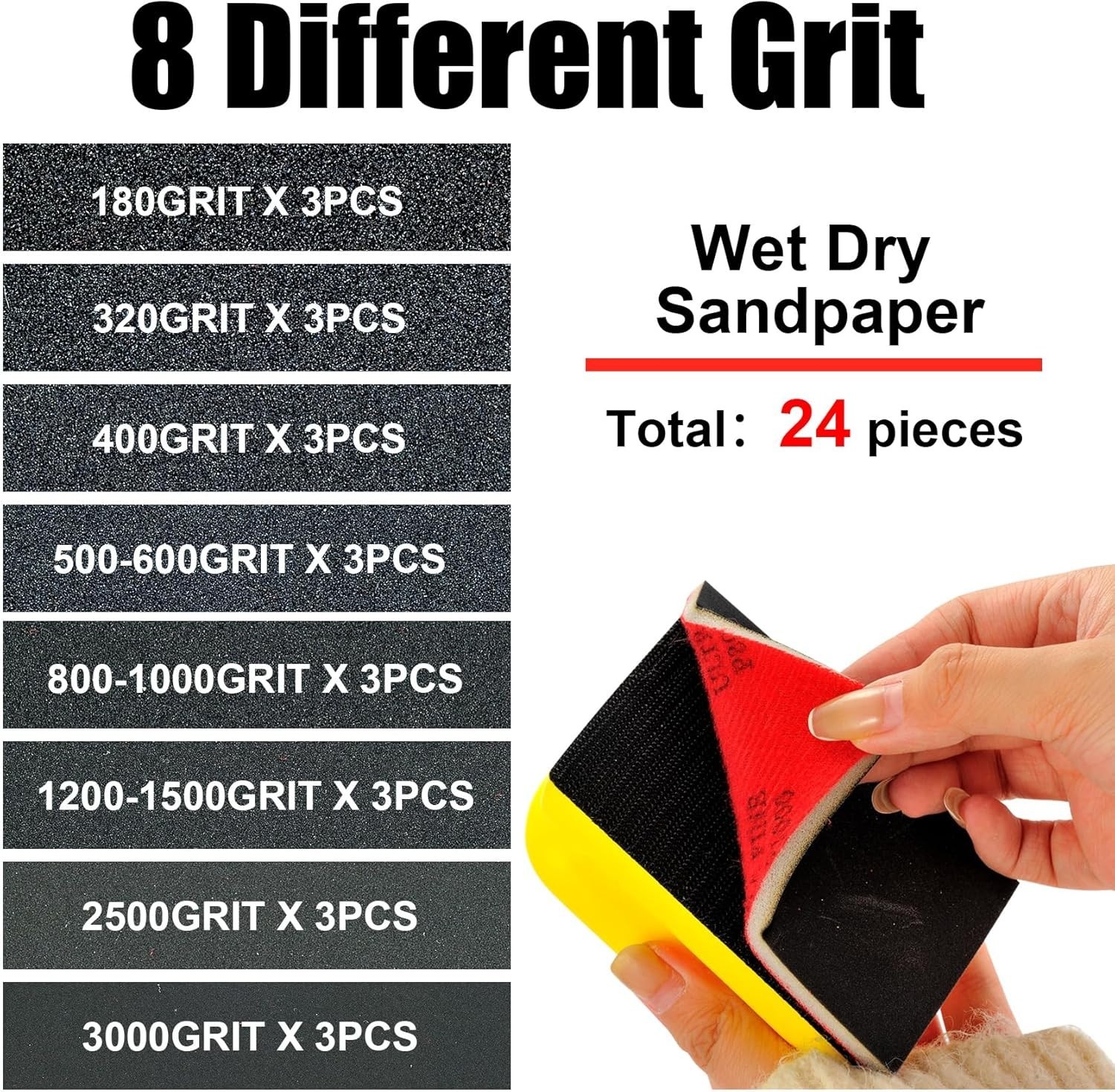 Sandpaper Sponge Set 24PCS Grit 180-3000 Wet Dry Foam Hand Sander Block