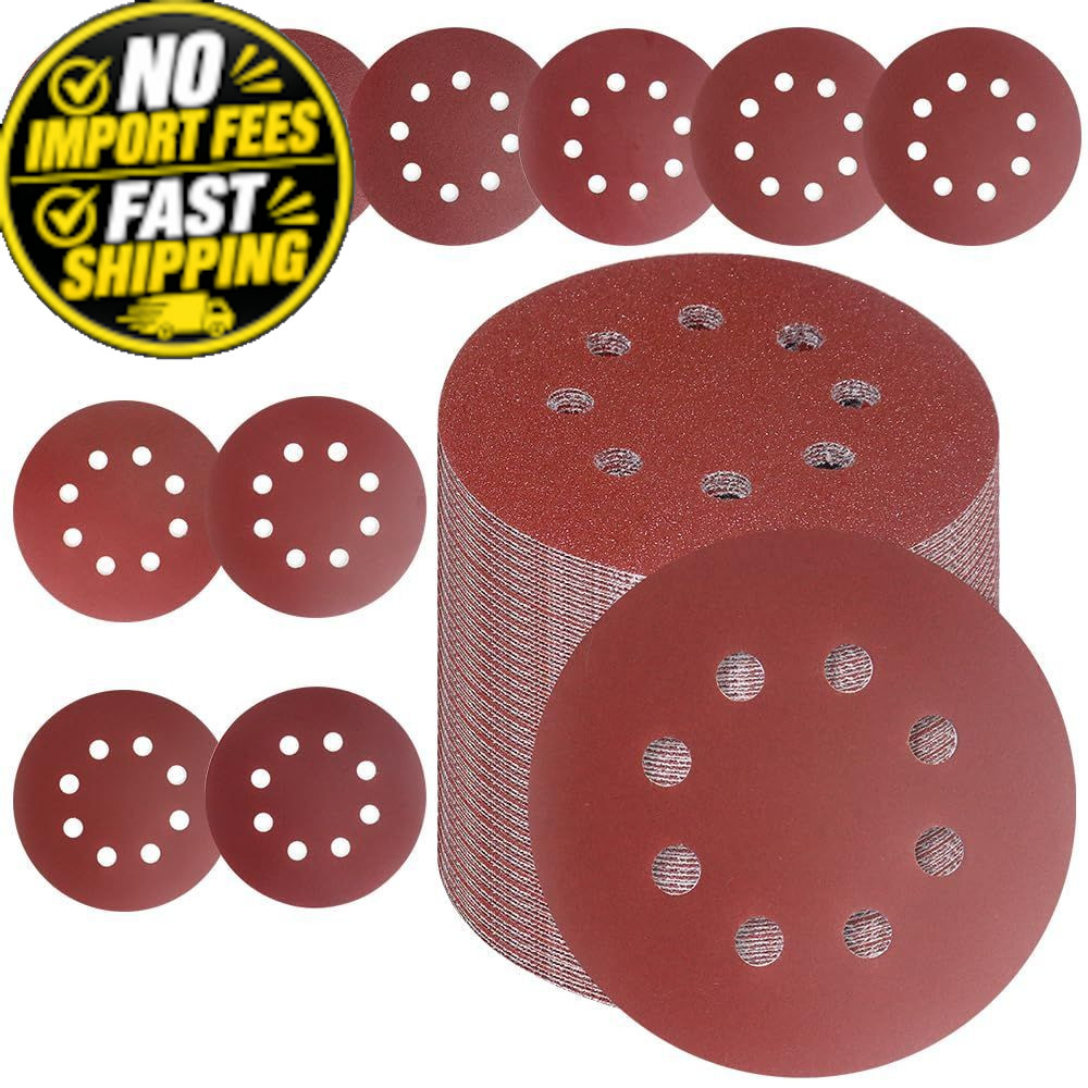 Tibaebe 50 PCS 5 Inch 8 Hole Sanding Discs, Adhesive Hook and 5 – 50 Pcs